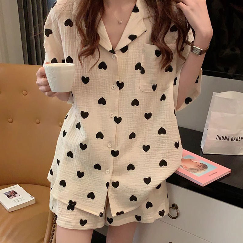 Damen Pyjama-Set mit Herzen und kurzen Ärmeln