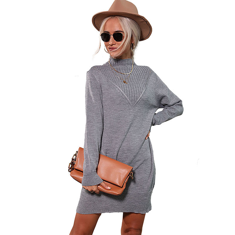 Damen Strickkleid mit Stehkragen, Ajour‑V‑Einsatz und taillierter Mini‑Silhouette Nord Taschen