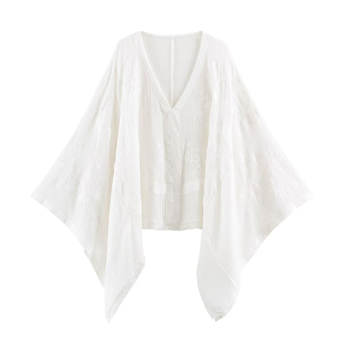 Damen Besticktes Kaftan-Top mit V-Ausschnitt und weiten Fledermausärmeln Nord Taschen