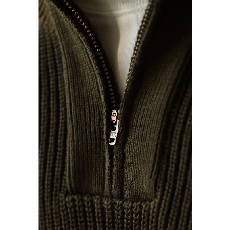 Herren Grobgerippter Halbzip-Strickpullover mit Stehkragen Nord Taschen