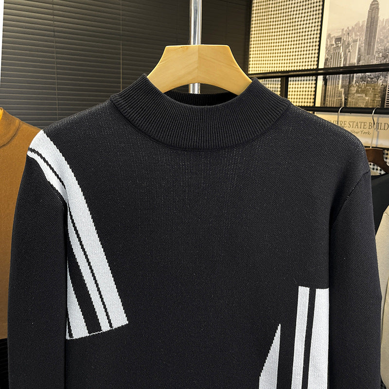 Herren Feinstrick-Pullover mit kurzem Stehkragen und geometrischem Intarsia-Design Nord Taschen