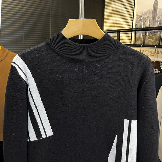 Herren Feinstrick-Pullover mit kurzem Stehkragen und geometrischem Intarsia-Design Nord Taschen