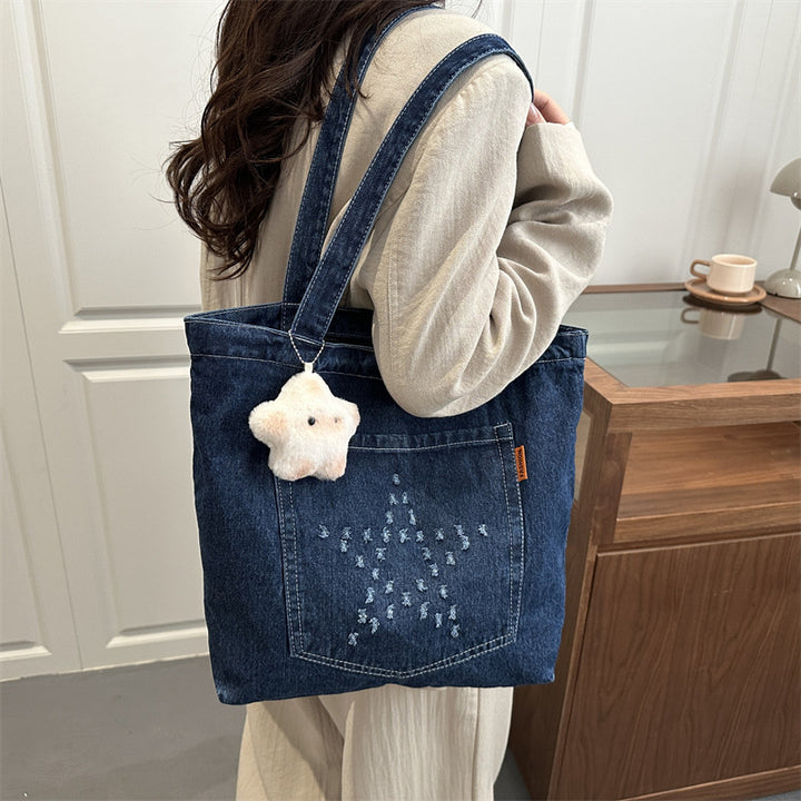 Damen Denim Beuteltasche mit niedlichem Tieranhänger Nord Taschen