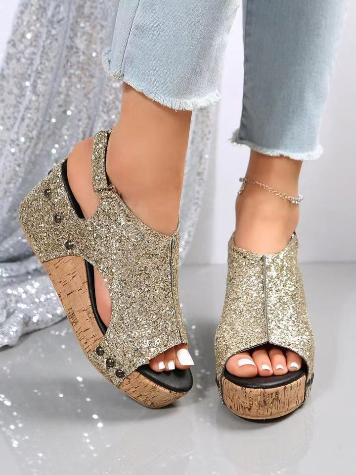 Damen Glitzerndes Keilsandaletten