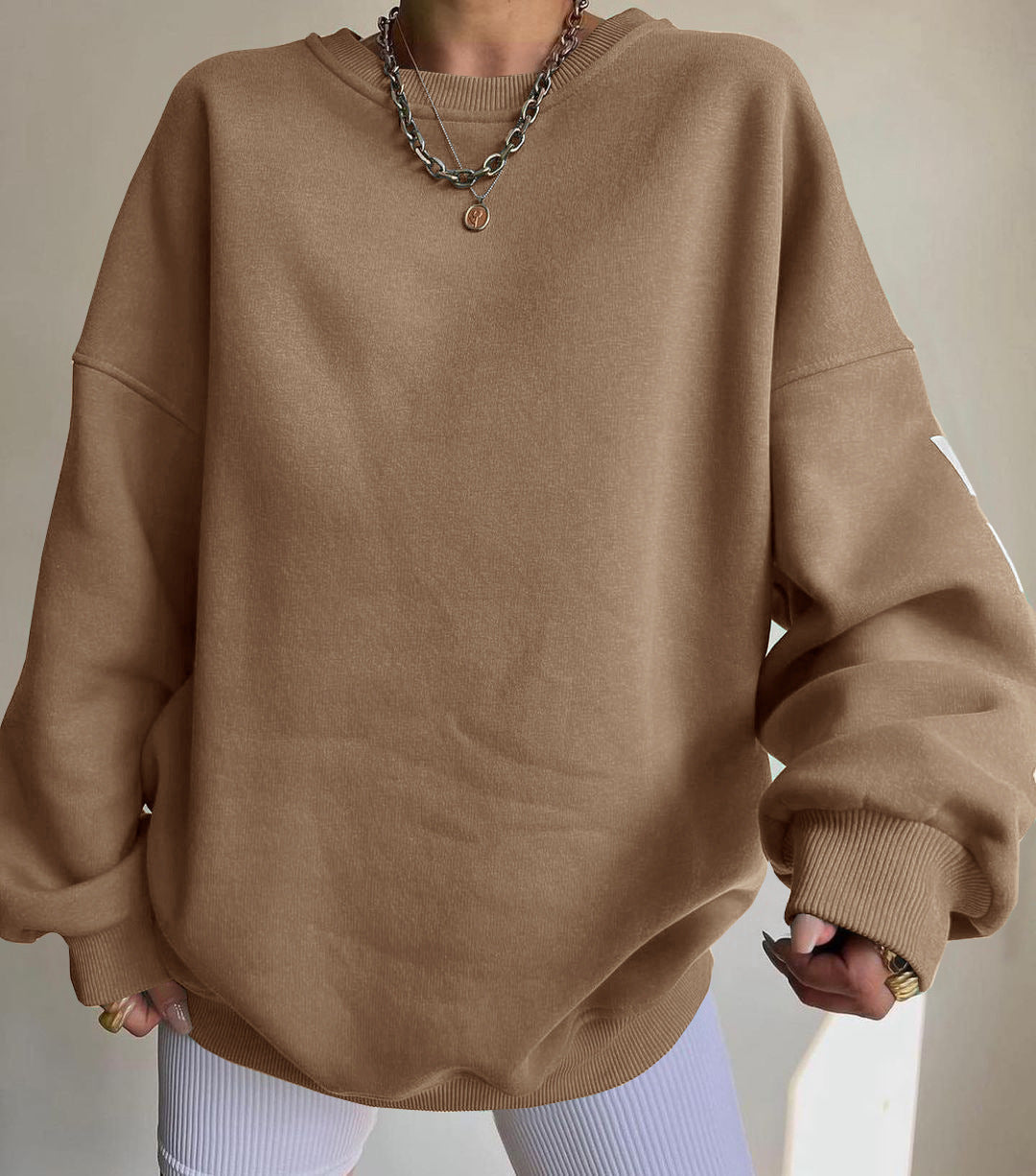 Damen Oversized Sweatshirt mit Blockprint-Ärmeln und weitem Drop-Shoulder-Schnitt Nord Taschen