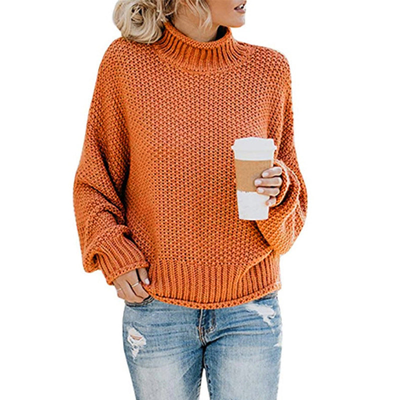 Damen Baumwoll-Strickpullover mit hohem Kragen