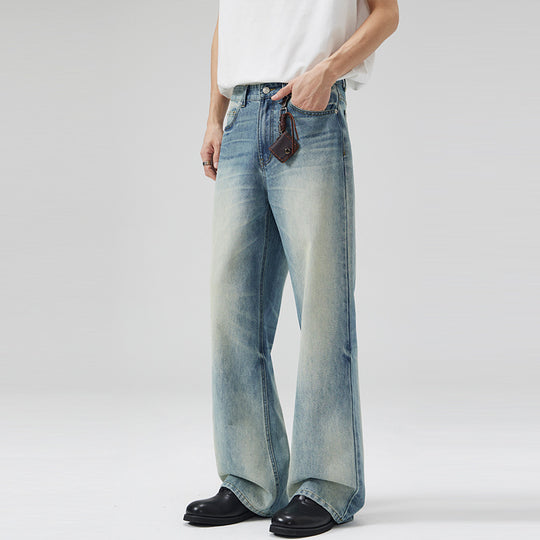 Herren Tiefsitzende Fließende Denim‑Schlaghose mit verlängertem Saum und Used‑Finish Nord Taschen