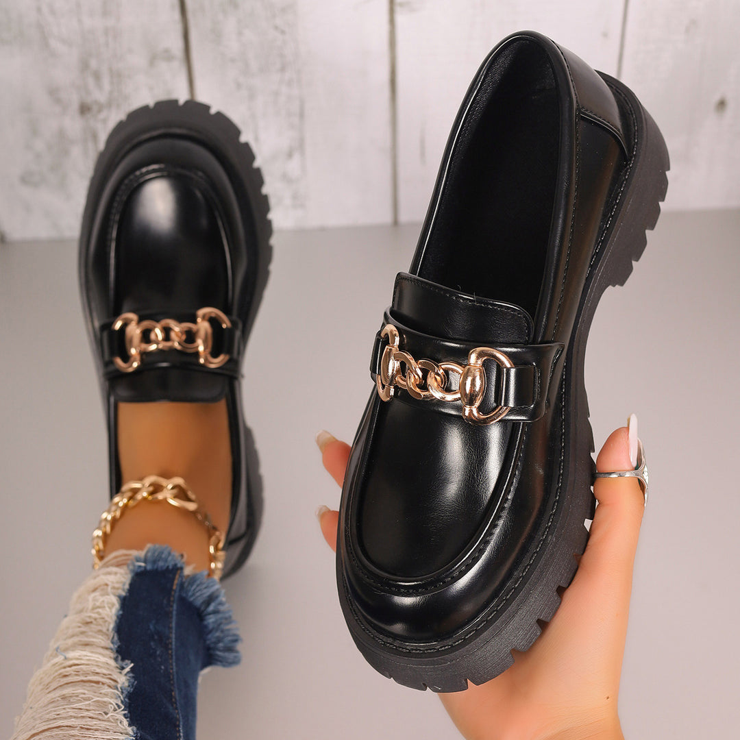 Damen Chunky Plateau-Loafer mit Metallkettendetail und profilierter Gummisohle Nord Taschen