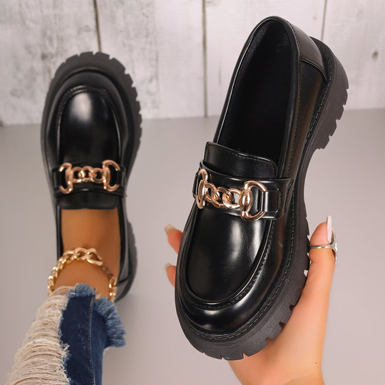 Damen Chunky Plateau-Loafer mit Metallkettendetail und profilierter Gummisohle Nord Taschen