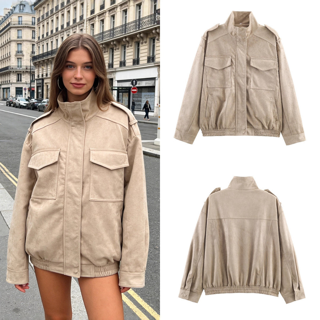 Damen Kurzjacke im Military-Stil mit Schulterklappen, aufgesetzten Brusttaschen und elastischem Saum Nord Taschen