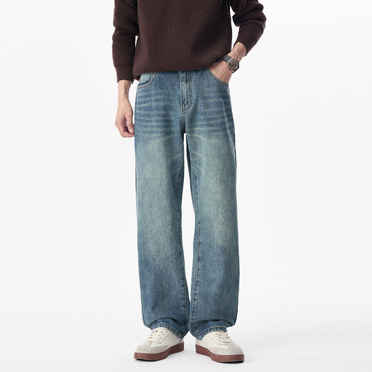 Herren Baggy-Jeans aus schwerem Denim mit leichtem Used-Finish und tiefem Schritt Nord Taschen
