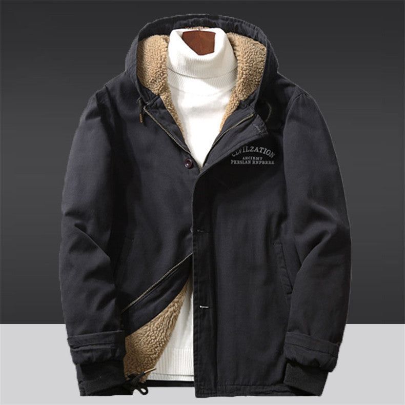 Herren Canvas‑Hoodie‑Parka mit durchgehendem Teddyfleece‑Futter und Kordelzug Nord Taschen