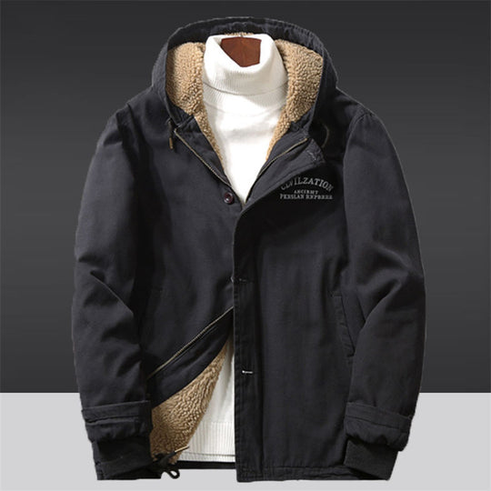 Herren Canvas‑Hoodie‑Parka mit durchgehendem Teddyfleece‑Futter und Kordelzug Nord Taschen