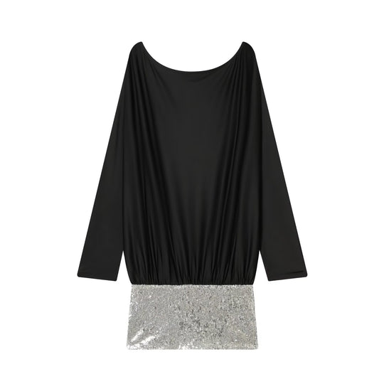Damen Drapiertes Abendkleid mit weitem U‑Ausschnitt, Fledermausärmeln und Paillettenmini Nord Taschen