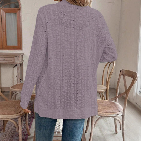 Damen Offener Strukturierter Strickcardigan mit Eingrifftaschen Nord Taschen