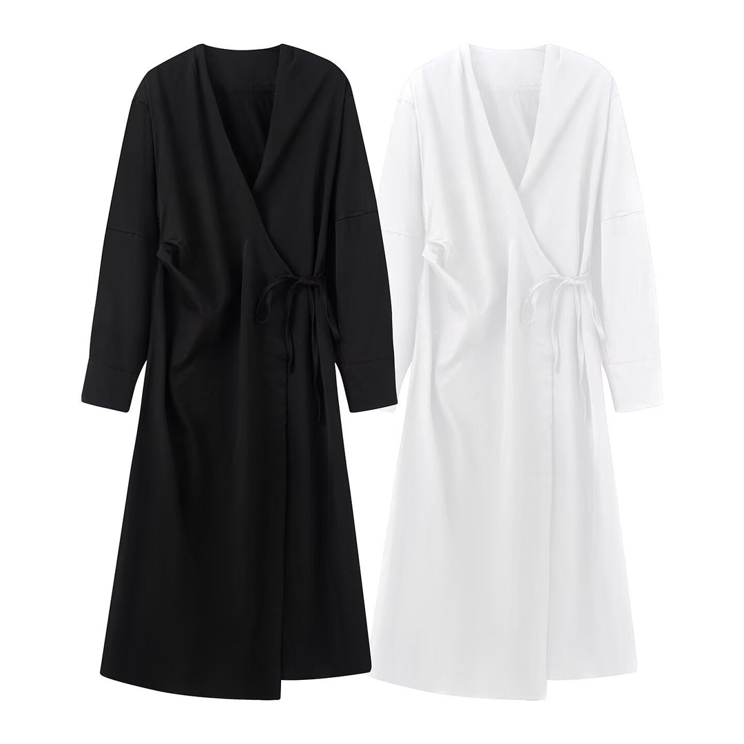Damen Wickel‑Midikleid mit V‑Ausschnitt und Bindegürtel Nord Taschen