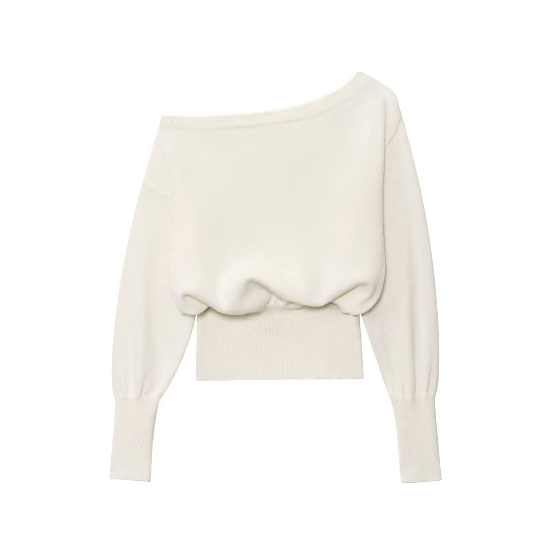 Damen Oversized Off-Shoulder-Cropped-Pullover mit Ballonärmeln Nord Taschen