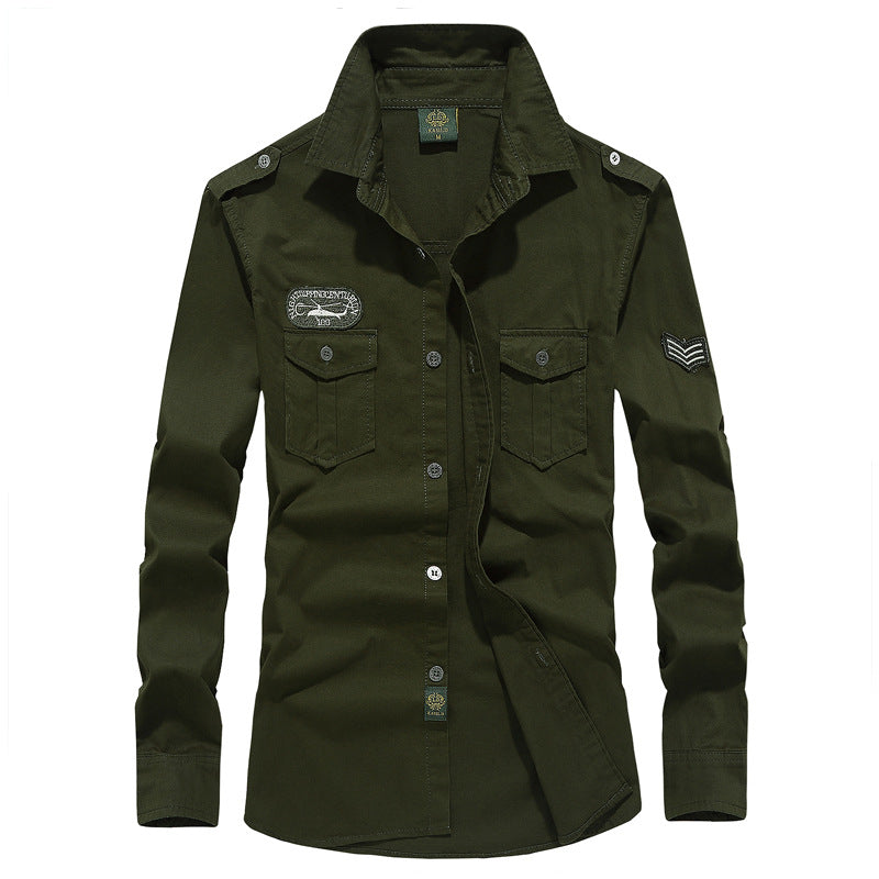 Herren  militärisch inspiriertes Utility-Hemd aus Baumwollmix mit Epauletten, Brusttaschen und Emblem-Patches Nord Taschen