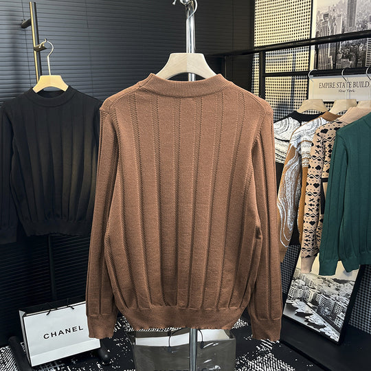 Herren Feinstrick-Pullover mit vertikaler Rippenstruktur und kurzem Stehkragen Nord Taschen