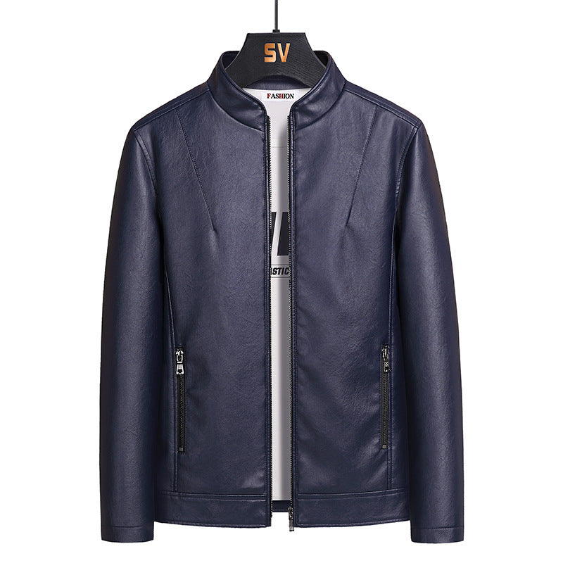 Herren Schlanker Kunstleder‑Blouson im Urban‑Moto‑Minimalstil mit Stehkragen und verdecktem Reißverschluss Nord Taschen