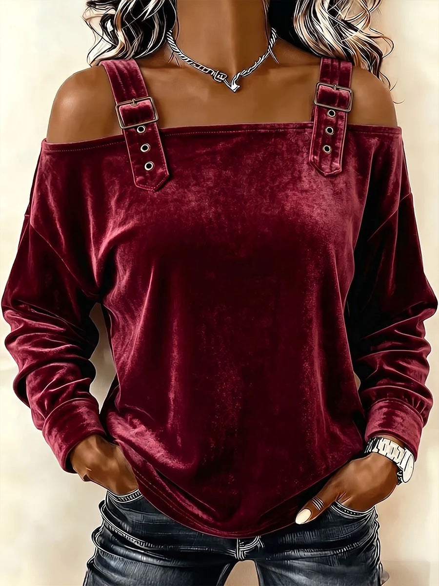 Damen Schulterfreies Samtshirt mit verstellbaren Gurt‑Trägern und lässiger Oversize‑Passform Nord Taschen