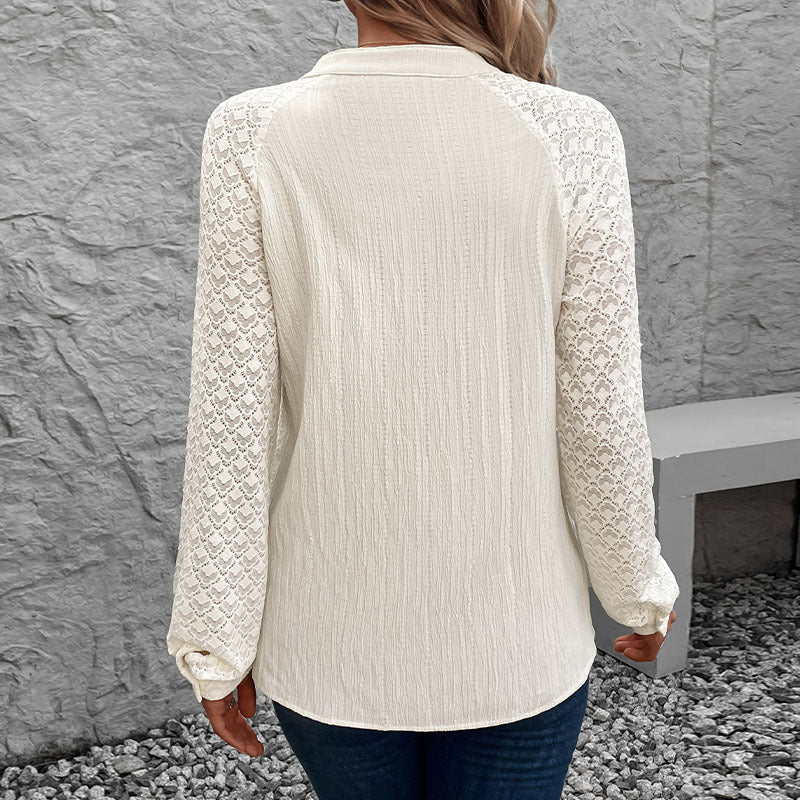 Damen Verspielte Bluse mit Spitzenärmeln Nord Taschen