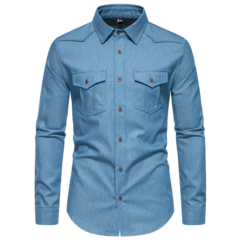Herren Jeanshemd mit Western‑Yoke, aufgesetzten Brusttaschen und schmaler Casual‑Passform Nord Taschen