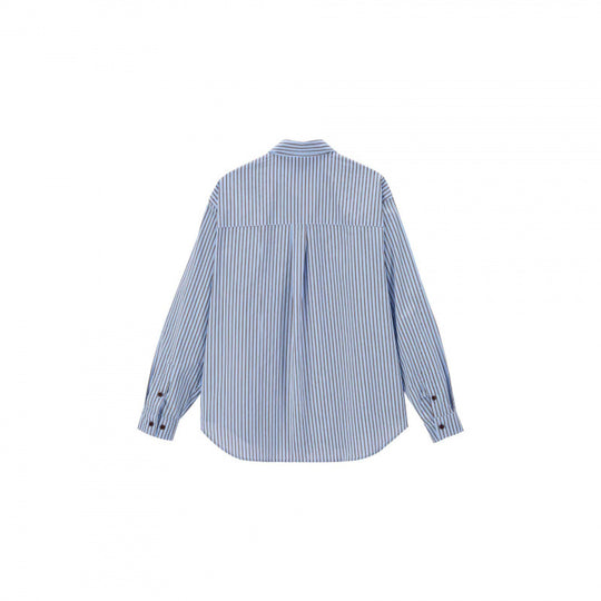 Unisex Oversize-Streifenhemd mit diagonal gestreifter Brusttasche, Kentkragen und abgerundetem Saum Nord Taschen