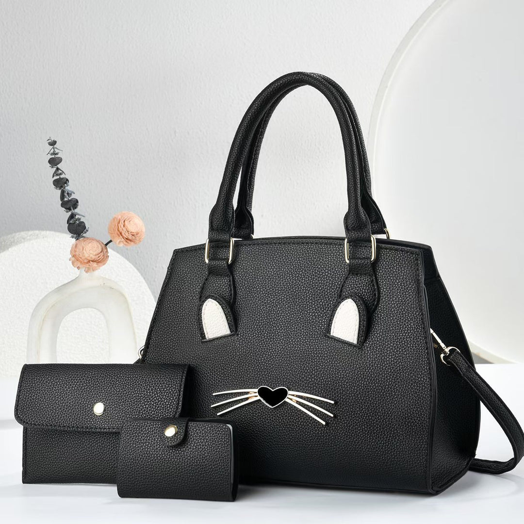 Damen Handtasche im verspielten Katzen-Design mit abnehmbarer Geldbörse Nord Taschen