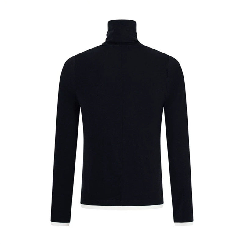 Herren Slim-Fit Rollkragen-Feinstrickshirt mit Melange-Jersey und Stretch Nord Taschen