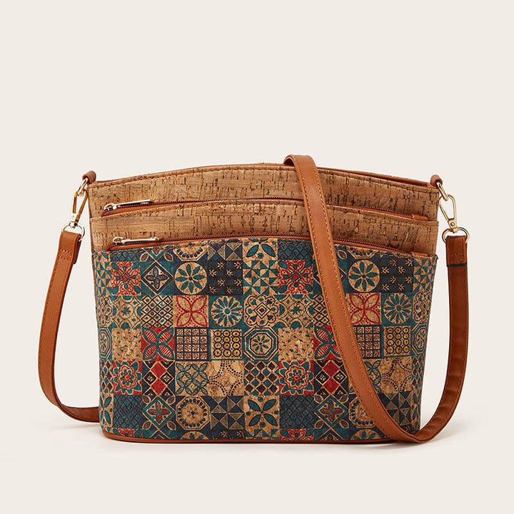Damen Umhängetasche aus hochwertigem Kork mit floralen Mustern und praktischem Innendesign Nord Taschen