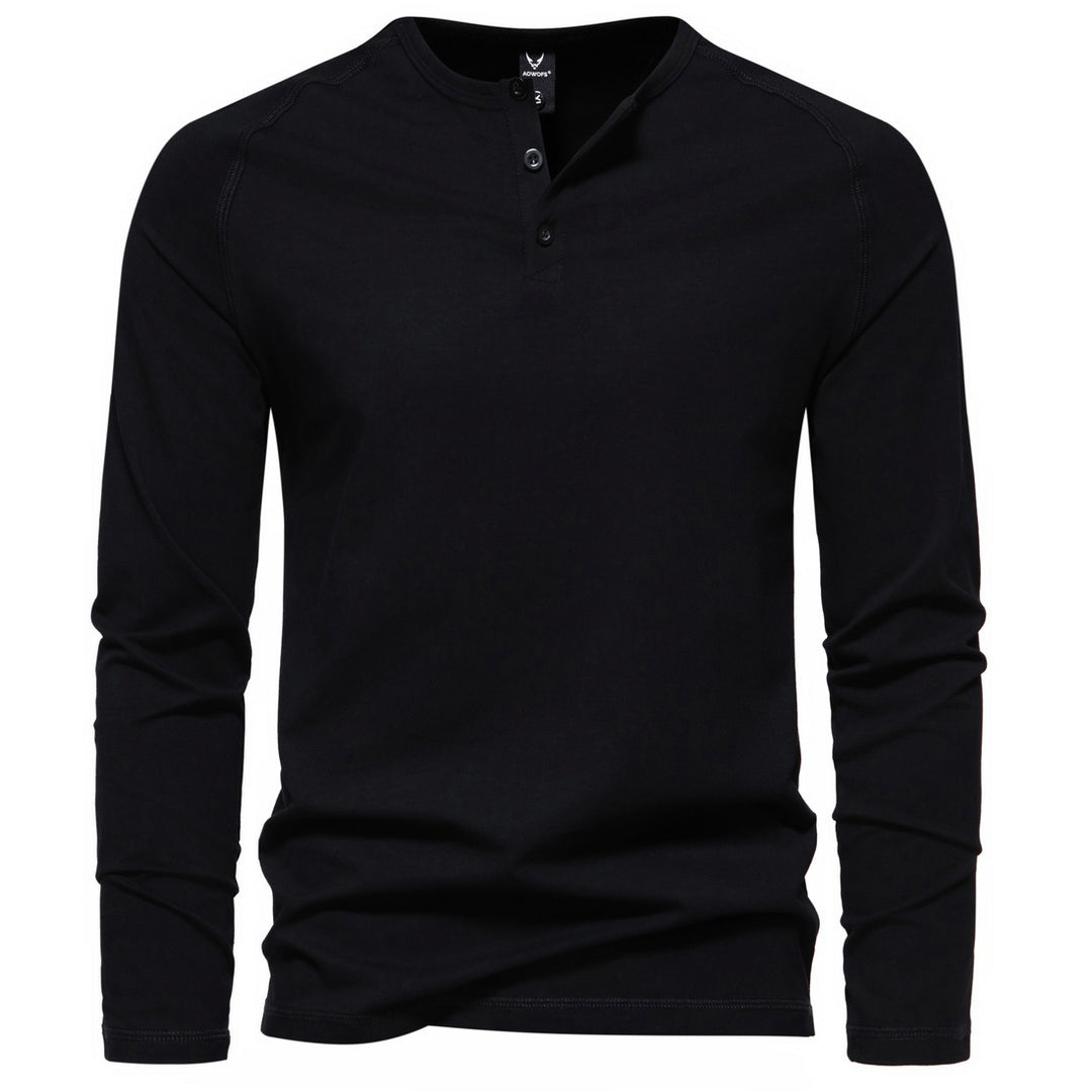 Herren langärmeliges Henley-Shirt aus Baumwollmischung mit Knopfleiste und schmaler Schnitt Nord Taschen