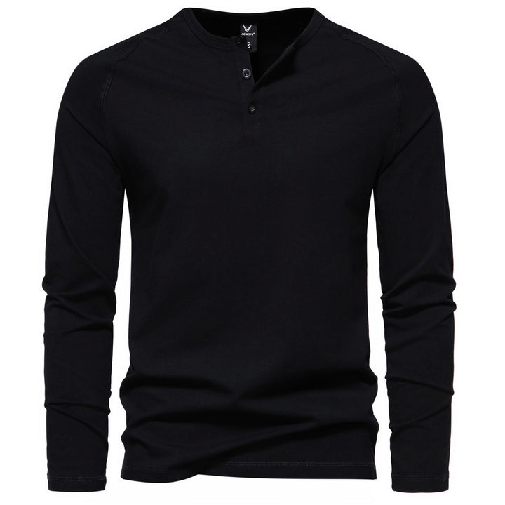 Herren langärmeliges Henley-Shirt aus Baumwollmischung mit Knopfleiste und schmaler Schnitt Nord Taschen
