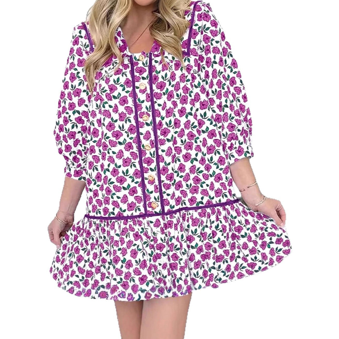 Damen Florales Mini-Hemdkleid mit übergroßem Matrosenkragen Nord Taschen