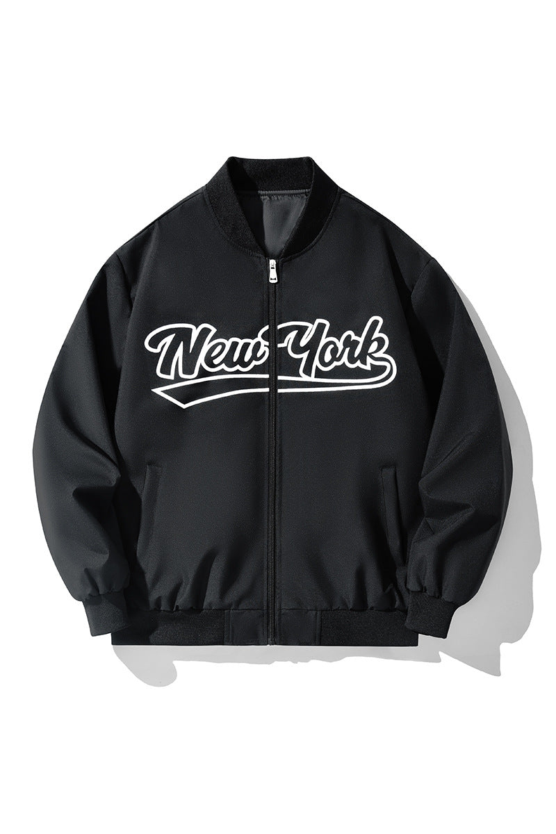 Herren Bomberjacke im College-Stil mit Script-Frontprint und Rippbündchen Nord Taschen