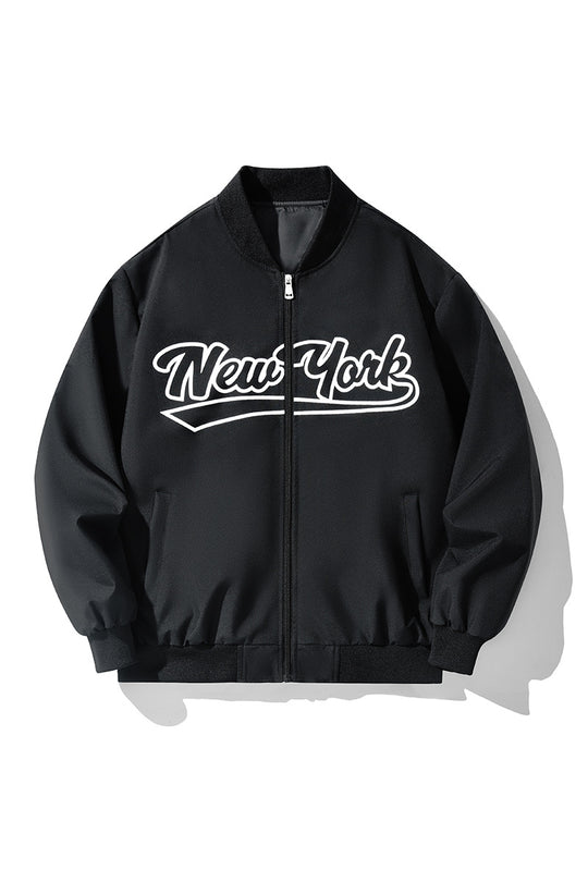 Herren Bomberjacke im College-Stil mit Script-Frontprint und Rippbündchen Nord Taschen