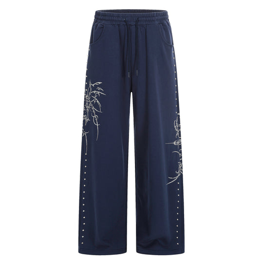 Damen Weite Sweatpants mit Tunnelzug, Ziernieten und grafischem Print Nord Taschen