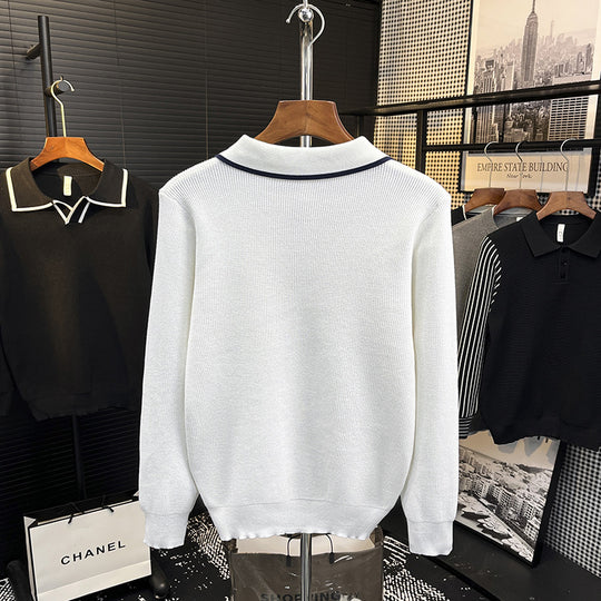 Herren Feinstrick-Polo-Pullover mit Kontrastpaspel und Hemdkragen Nord Taschen