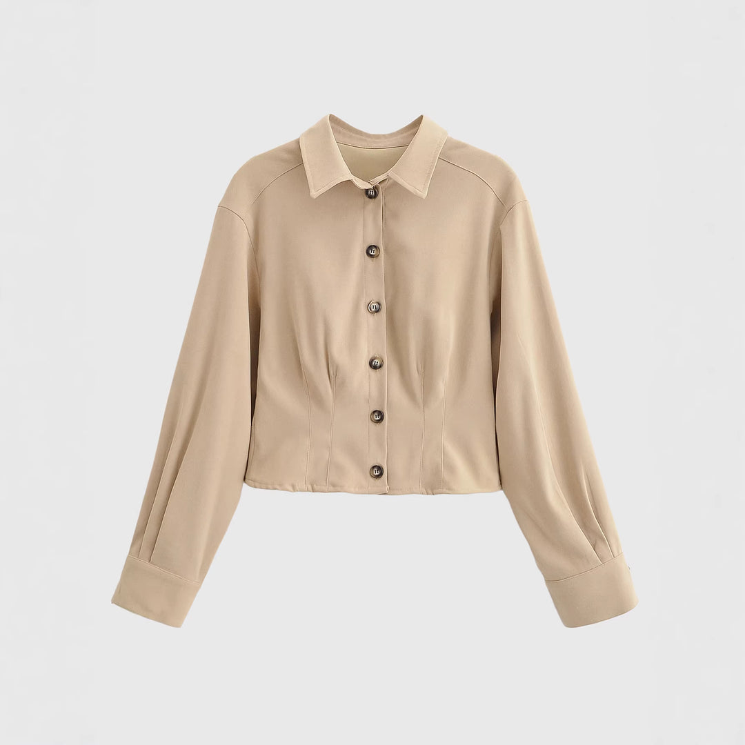 Damen Taillierte Cropped-Hemdjacke mit Wiener Nähten und Ballonärmeln Nord Taschen