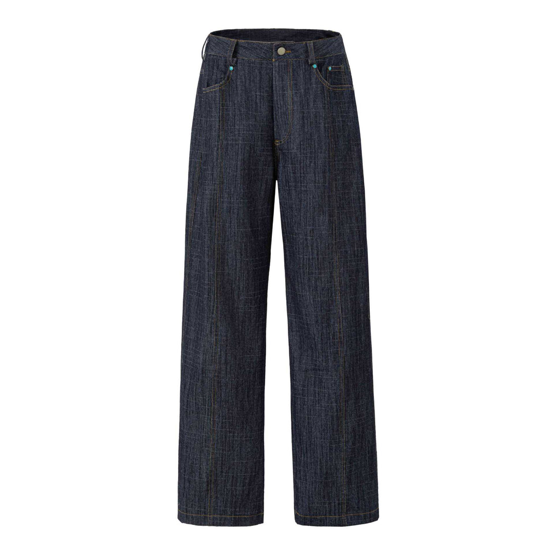 Damen Weite hochtaillierte Jeanshose mit markanter Mittelnaht Nord Taschen