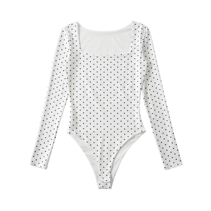 Damen Langärmeliger Body mit quadratischem Ausschnitt und Pünktchenprint Nord Taschen