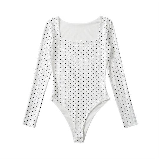 Damen Langärmeliger Body mit quadratischem Ausschnitt und Pünktchenprint Nord Taschen