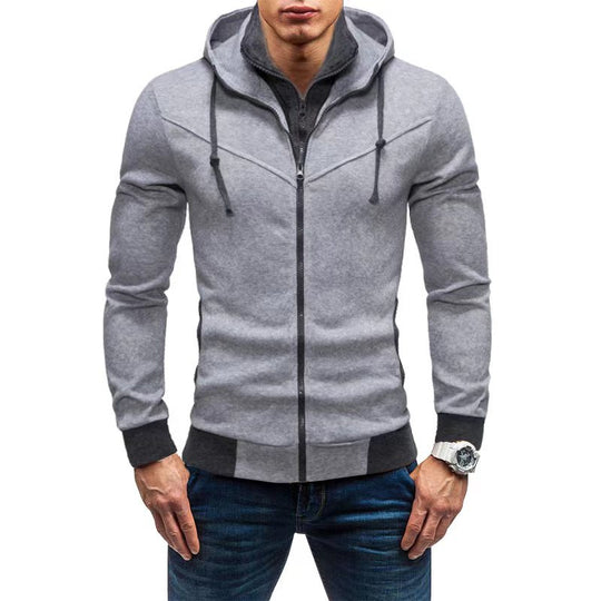Herren Slim-Fit Kapuzenjacke mit verdecktem Reißverschluss-Doppelkragen und kontrastierten Bündchen Nord Taschen