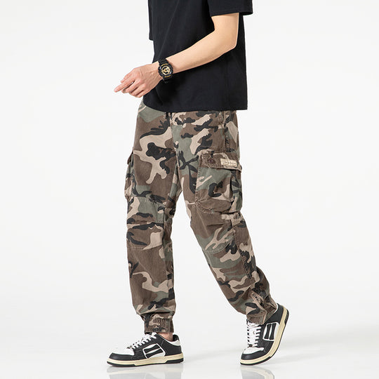 Herren Taktische Cargo‑Jogginghose im Camouflage‑Military‑Look mit Tunnelzugbund, Knieabnähern und Multifachtaschen Nord Taschen