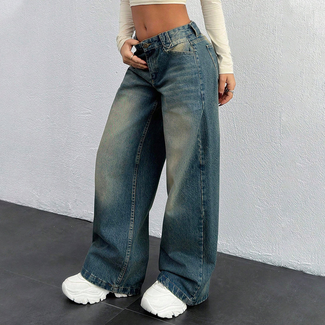 Damen Baggy-Jeans mit weitem Bein und Vintage-Waschung Nord Taschen