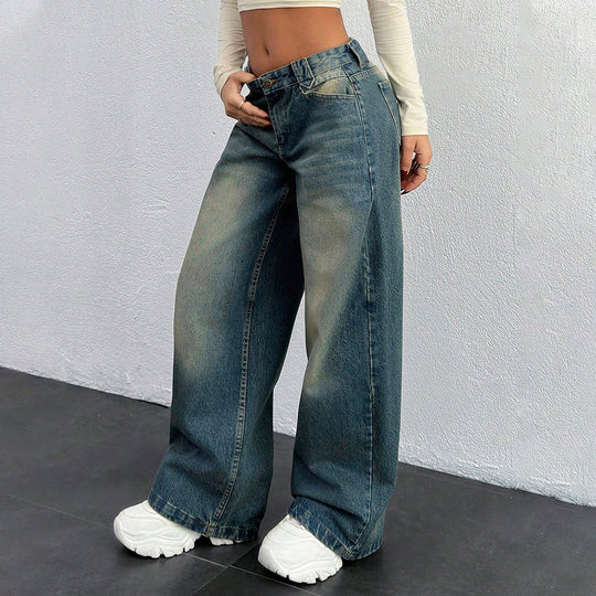 Damen Baggy-Jeans mit weitem Bein und Vintage-Waschung Nord Taschen