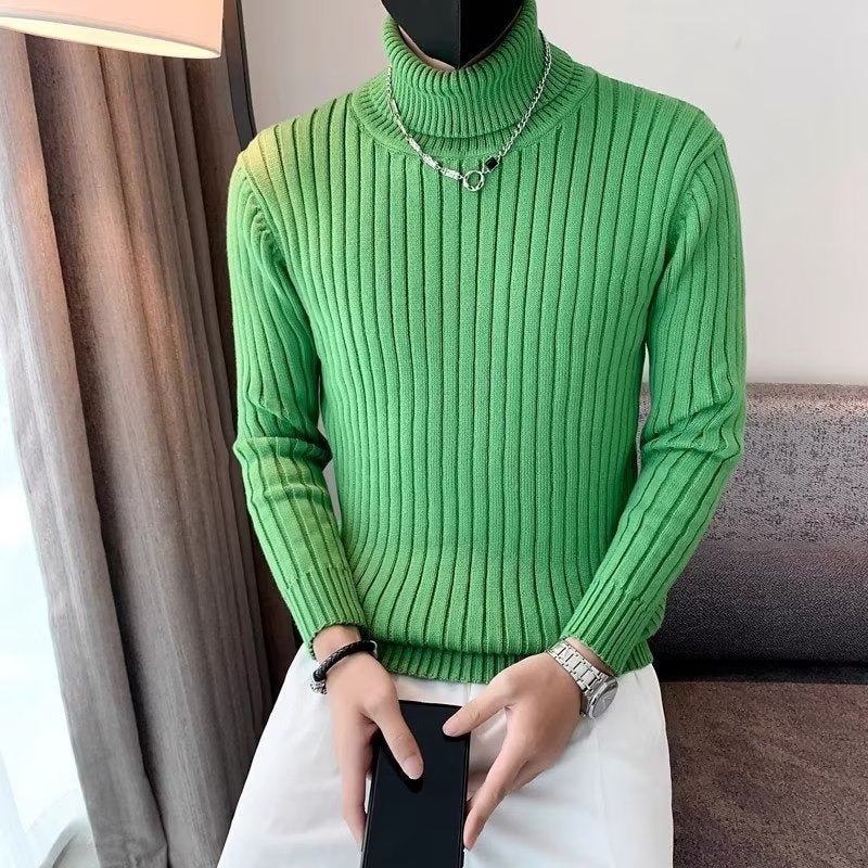 Herren Enganliegender Gerippter Rollkragenpullover aus Feinstrick Nord Taschen