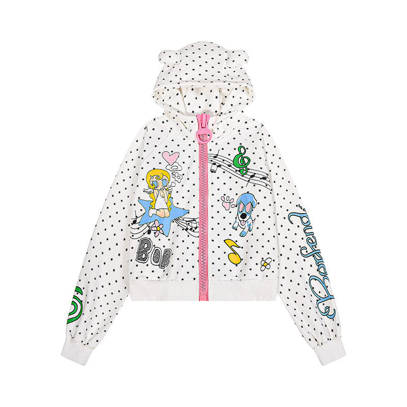Damen Kuschelige Kapuzenjacke mit Ohren, Allover‑Sternmuster und verspielten Cartoon‑Prints Nord Taschen