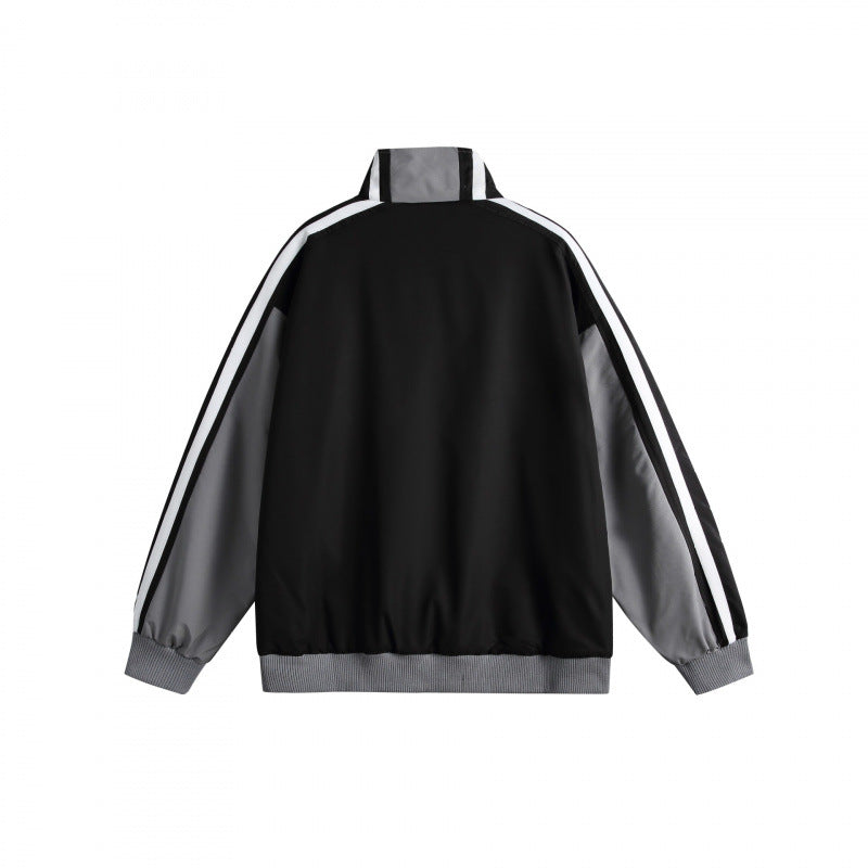 Unisex Leichte Retro-Trackjacke mit Stehkragen, kontrastierenden Streifen und gerippten Bündchen Nord Taschen