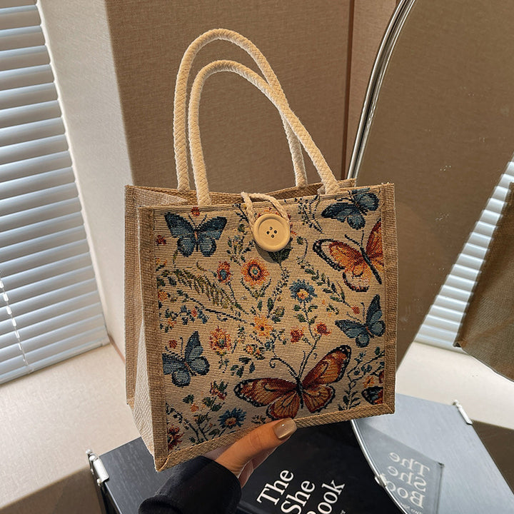 Damen Jute-Tragetasche mit buntem Schmetterlingsdesign und stabilen Griffen Nord Taschen
